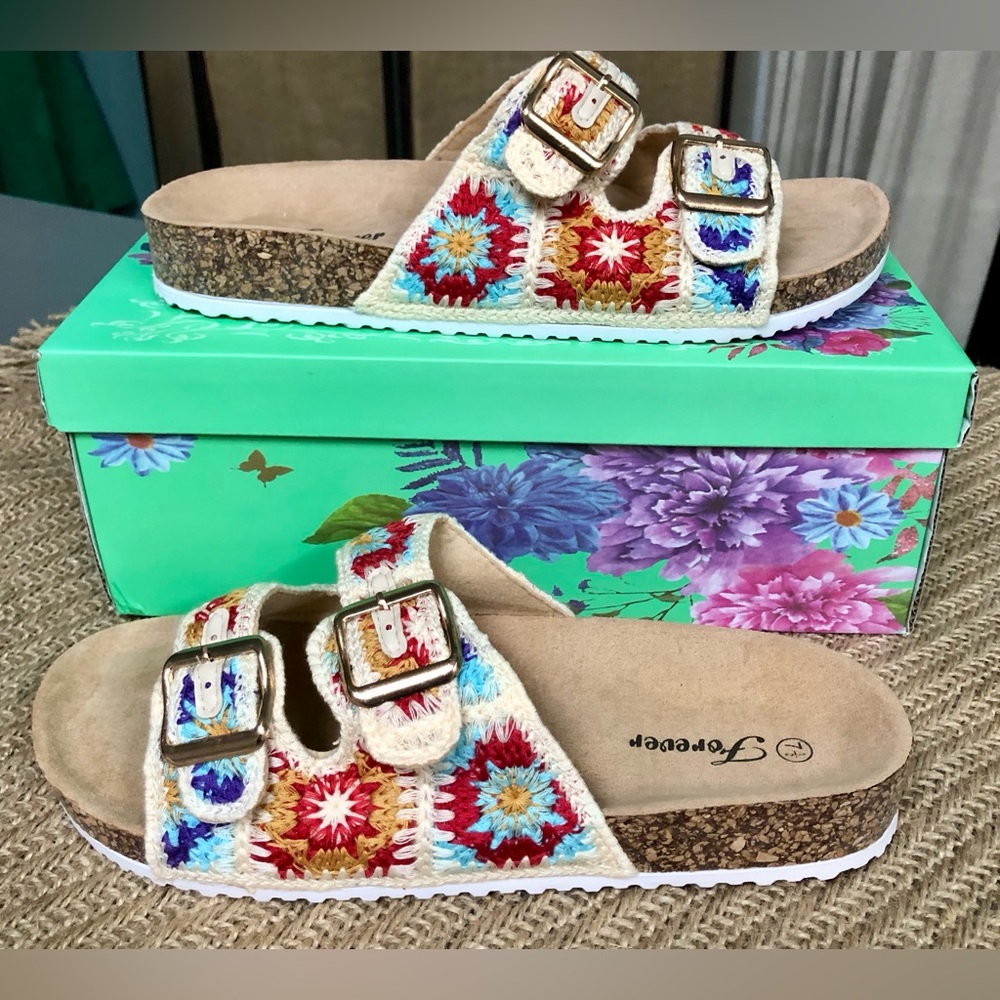 New in Box Crochet Slide On Sandal with Buckle